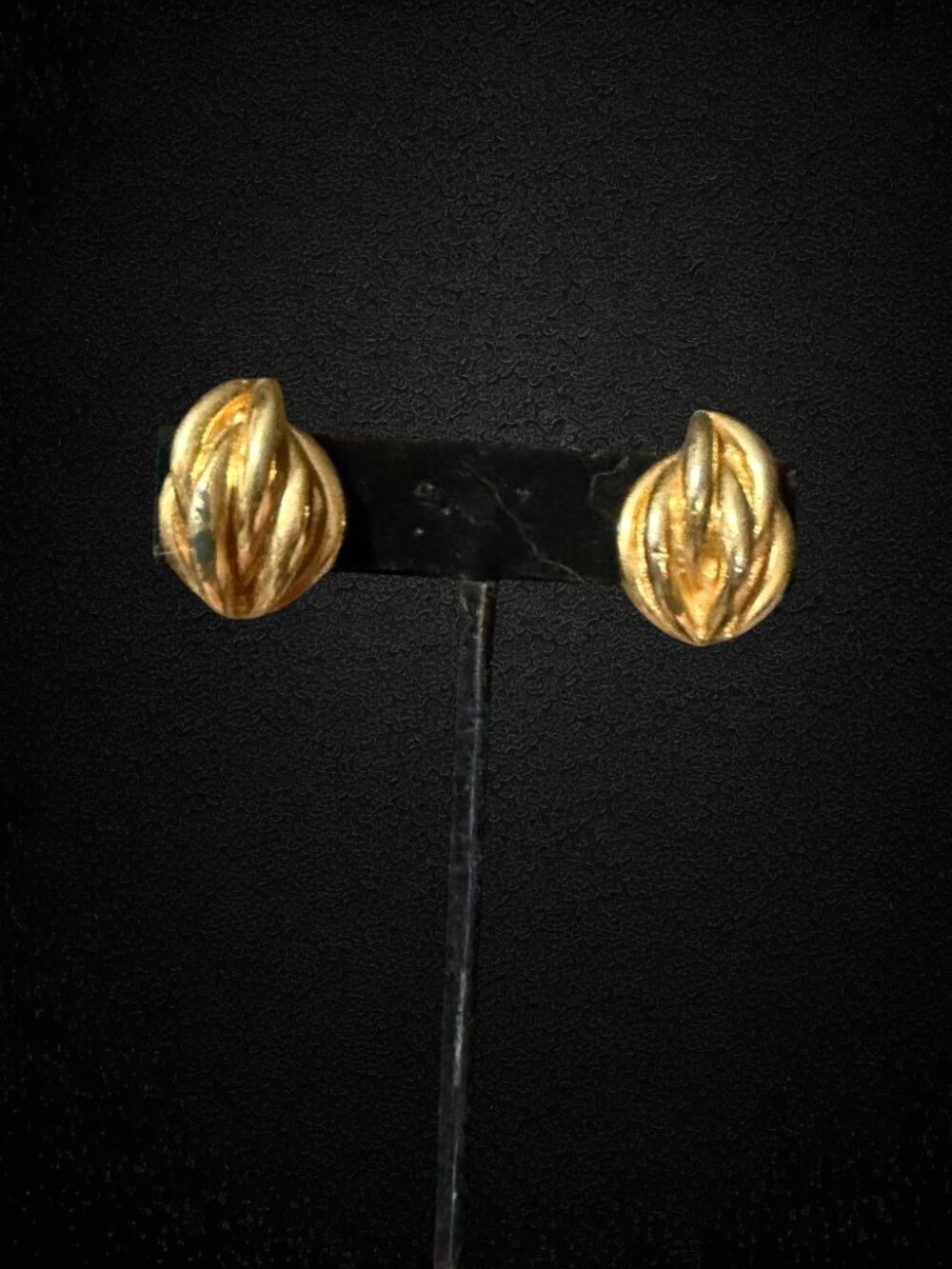 Vintage Monet Clip On Earrings Gold Tone Ribbed Oval 80s Minimalist